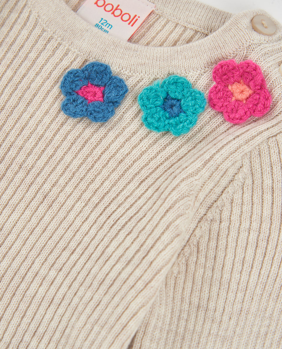 Vestido de Malha Infantil com Estampado de Flores e Manga Comprida Multicolor-3