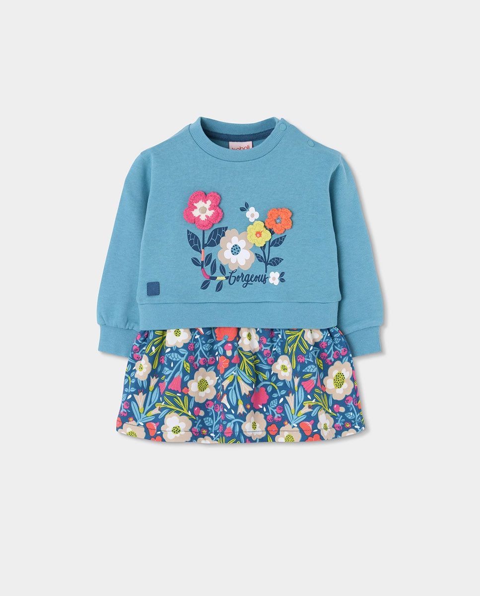 Imagem 0 de Vestido de Felpa Infantil de Manga Comprida com Gola Redonda