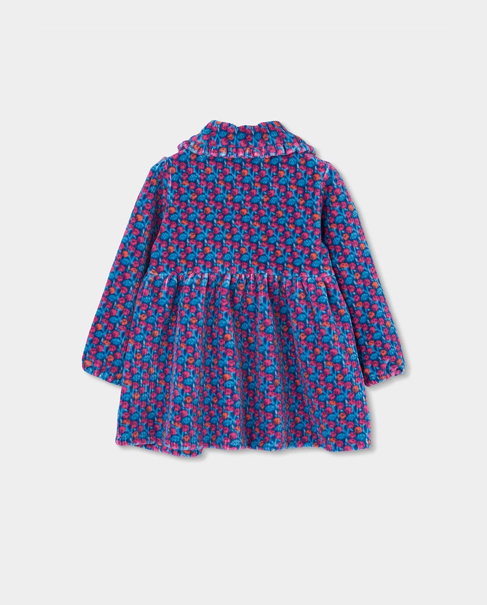 Vestido Infantil de Manga Comprida com Gola Tipo Camisa Azul-marinho / Rosa-2