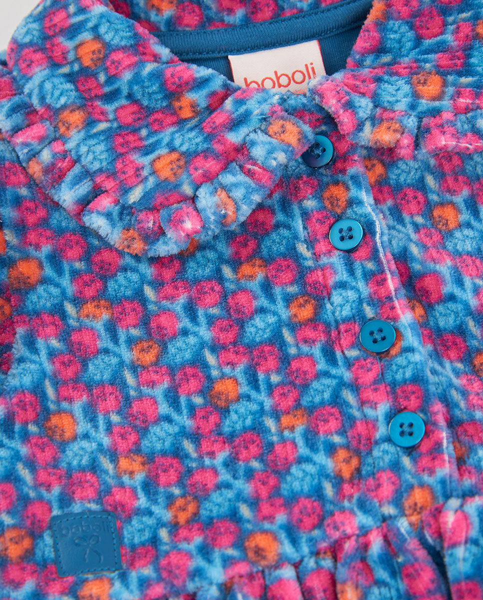 Vestido Infantil de Manga Comprida com Gola Tipo Camisa Azul-marinho / Rosa-3
