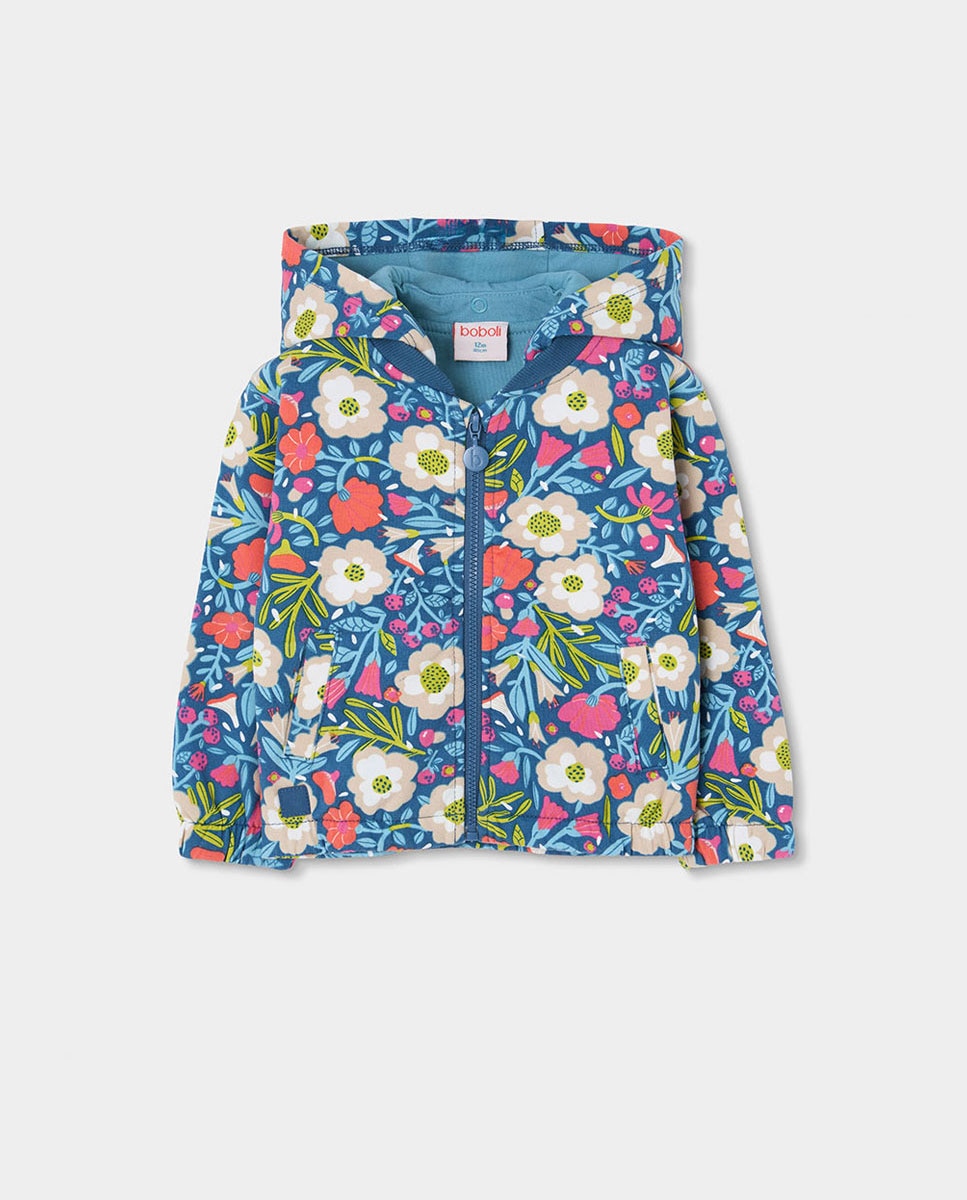 Imagem 0 de Casaco de Felpa Infantil com Estampado de Flores e Capuz