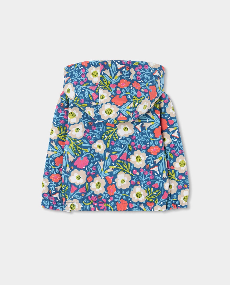 Casaco de Felpa Infantil com Estampado de Flores e Capuz Azul-marinho-2