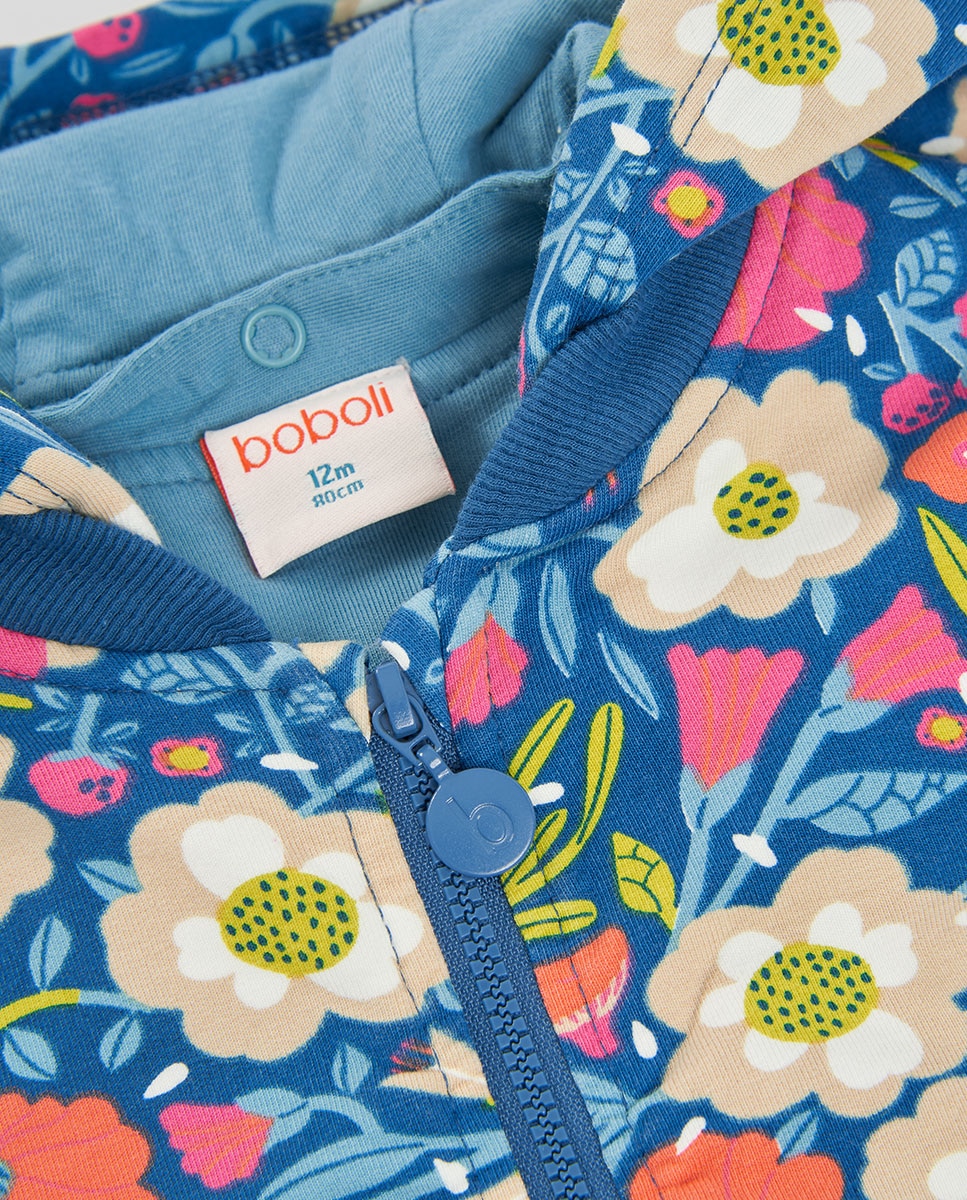 Casaco de Felpa Infantil com Estampado de Flores e Capuz Azul-marinho-3