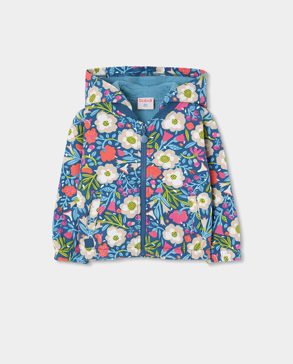 Imagem 0 de Casaco Infantil com Estampado de Flores e Gola Semicisne