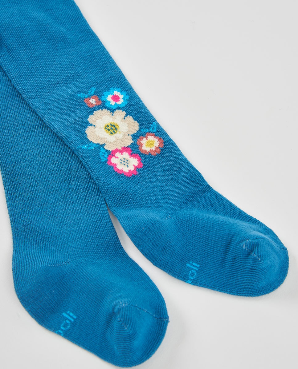 Collants Infantil com Estampado de Flores e Cintura Subida Multicolor-2