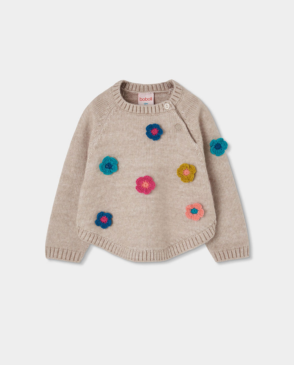 Camisola de Malha Infantil com Estampado de Flores e Manga Comprida Multicolor-1