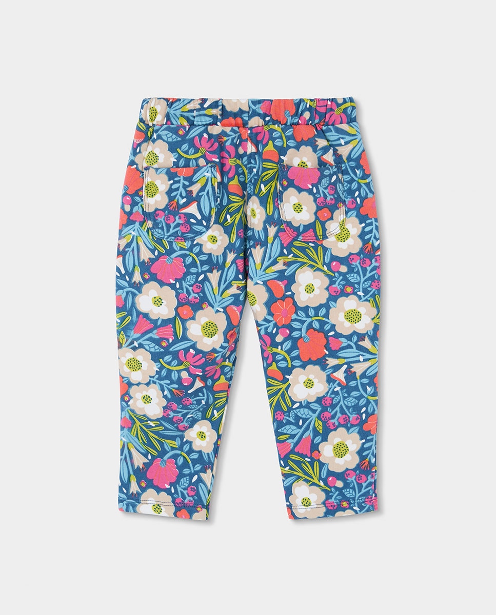 Calças de Felpa Infantil com Estampado de Flores e Cintura Subida Multicolor-2