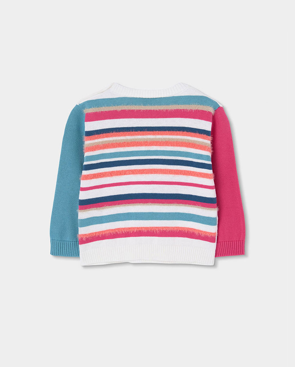 Camisola de Malha Infantil de Manga Comprida e Gola Redonda Branco / Rosa-2