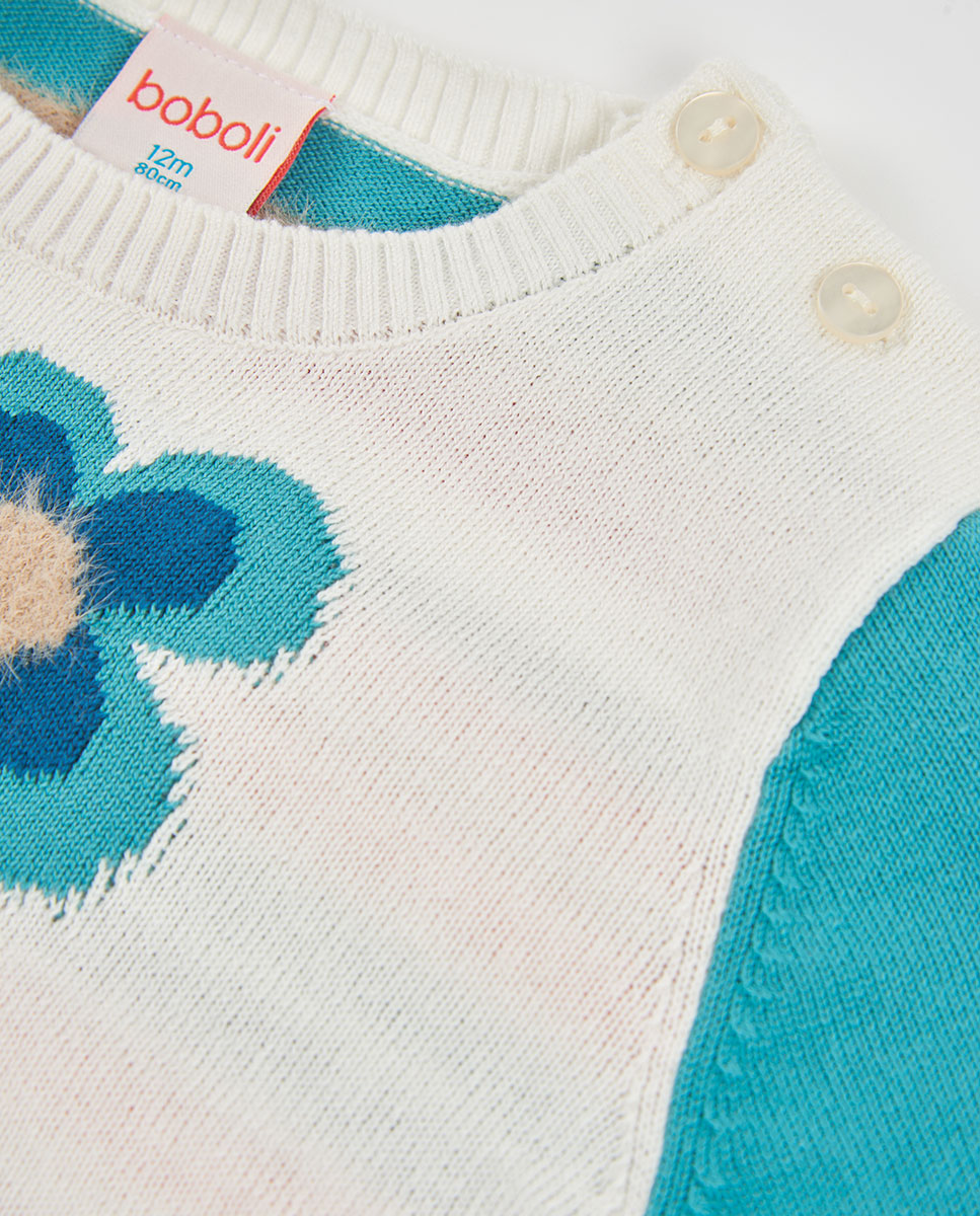 Camisola de Malha Infantil de Manga Comprida e Gola Redonda Branco / Rosa-3