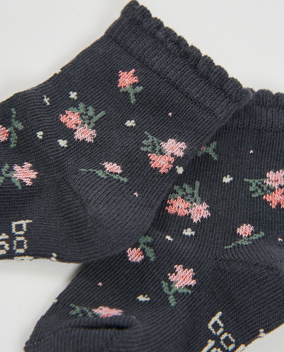 Meias Infantil com Estampado de Flores Rosa / Branco-2