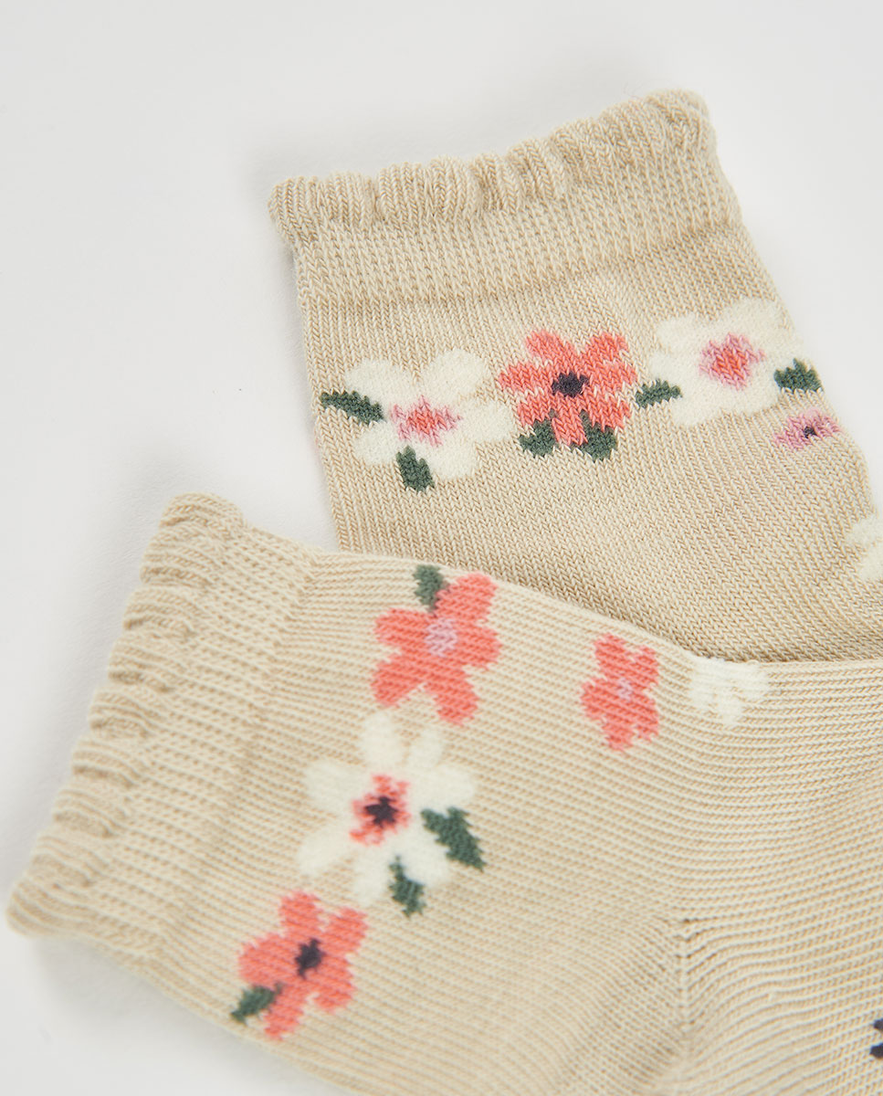 Meias Infantil com Estampado de Flores Rosa / Branco-4