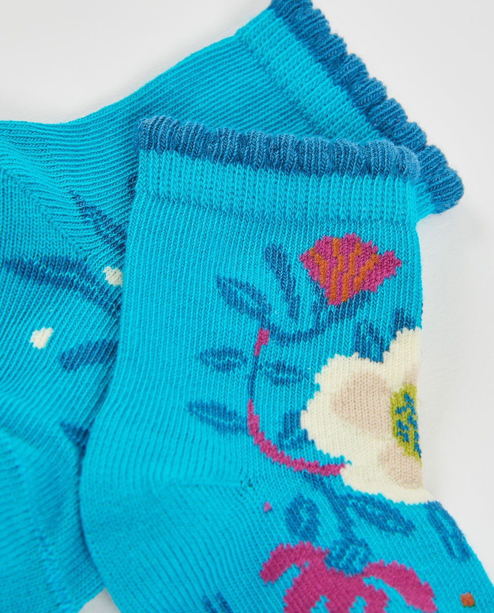 Meias Infantil com Estampado de Flores Multicolor-2