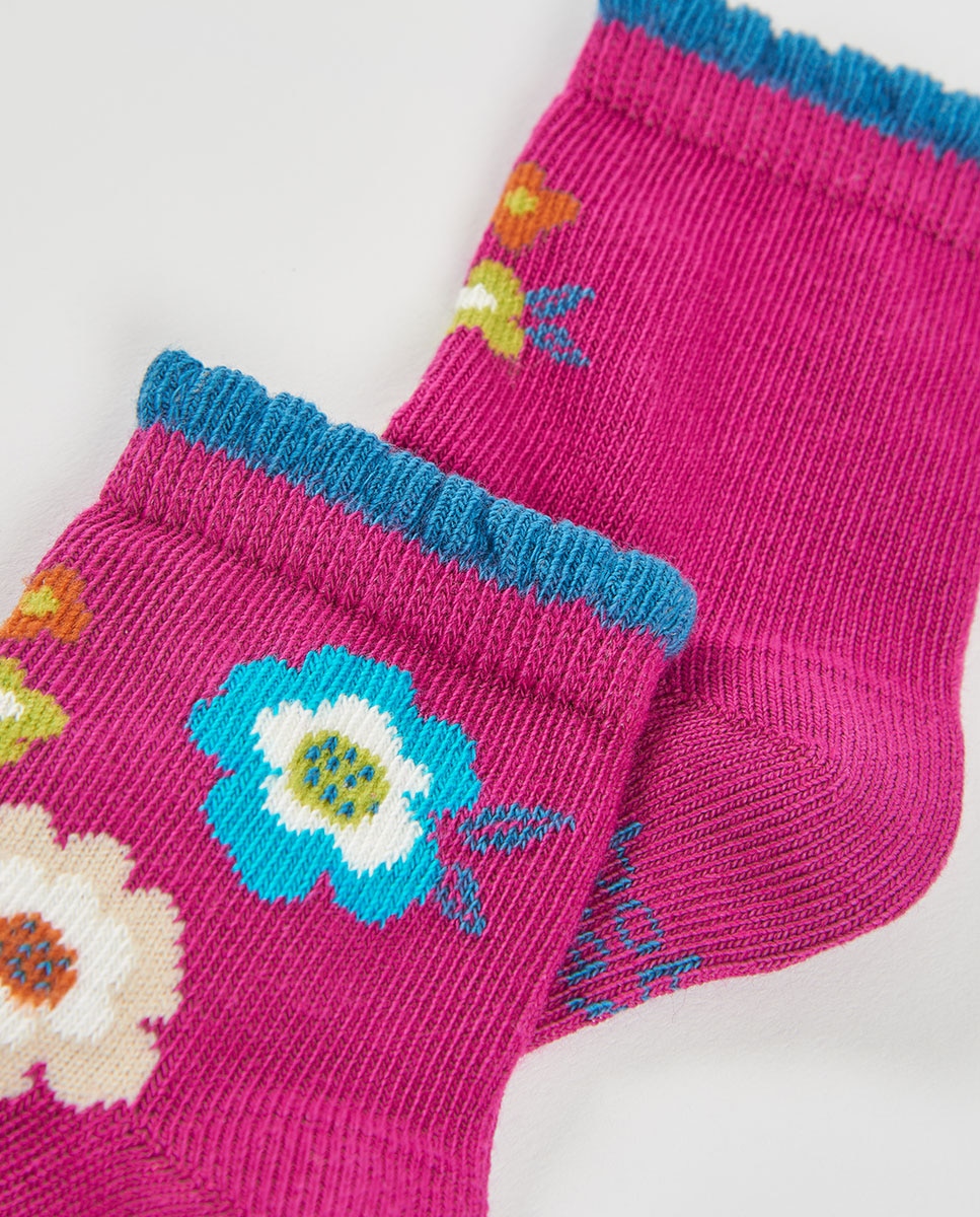 Meias Infantil com Estampado de Flores Multicolor-3