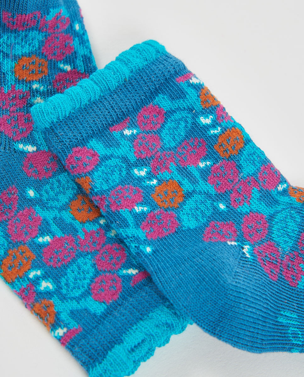 Meias Infantil com Estampado de Flores Multicolor-4