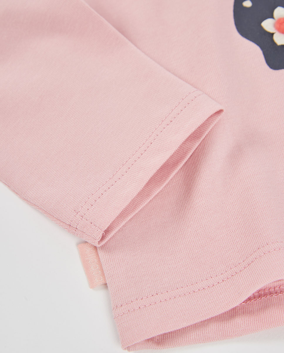 Sweatshirt de Felpa Infantil de Algodão de Manga Comprida Rosa / Preto-4