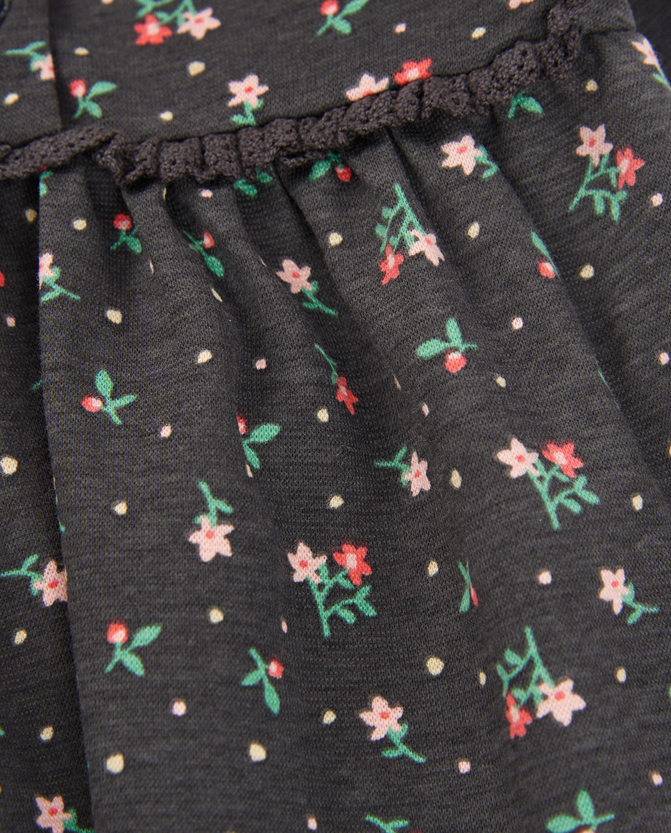 Vestido Estampado de Flores Infantil com Folhos em Cinzento-escuro Boboli Cinzento-escuro-5