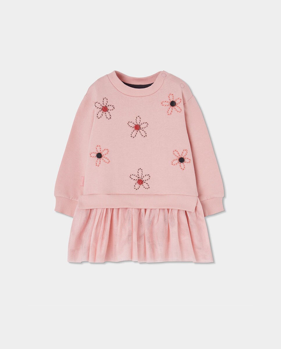 Imagem 0 de Vestido Infantil com Estampado de Flores e Manga Comprida