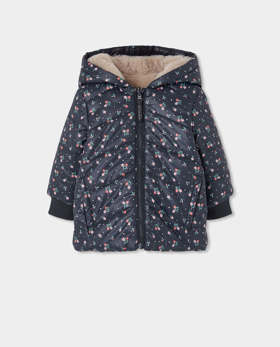 Parka Reversível Infantil com Estampado de Flores e Capuz Boboli Bege-3