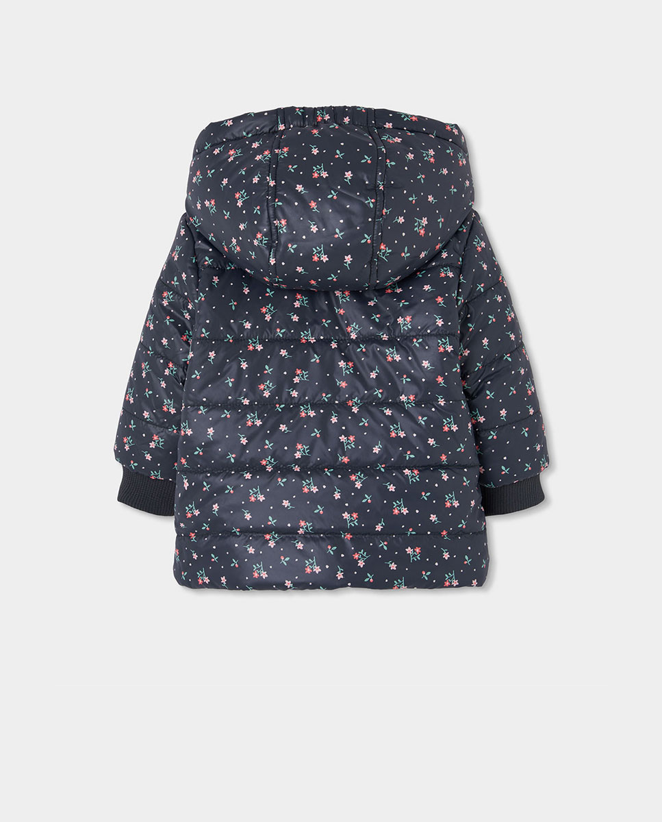 Parka Reversível Infantil com Estampado de Flores e Capuz Boboli Bege-5