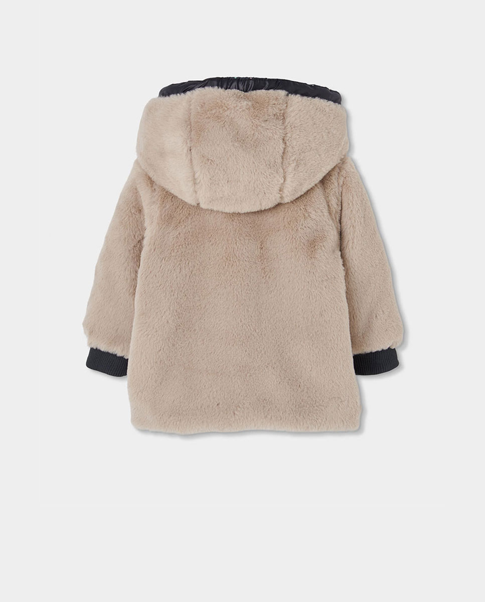 Parka Reversível Infantil com Estampado de Flores e Capuz Boboli Bege-6