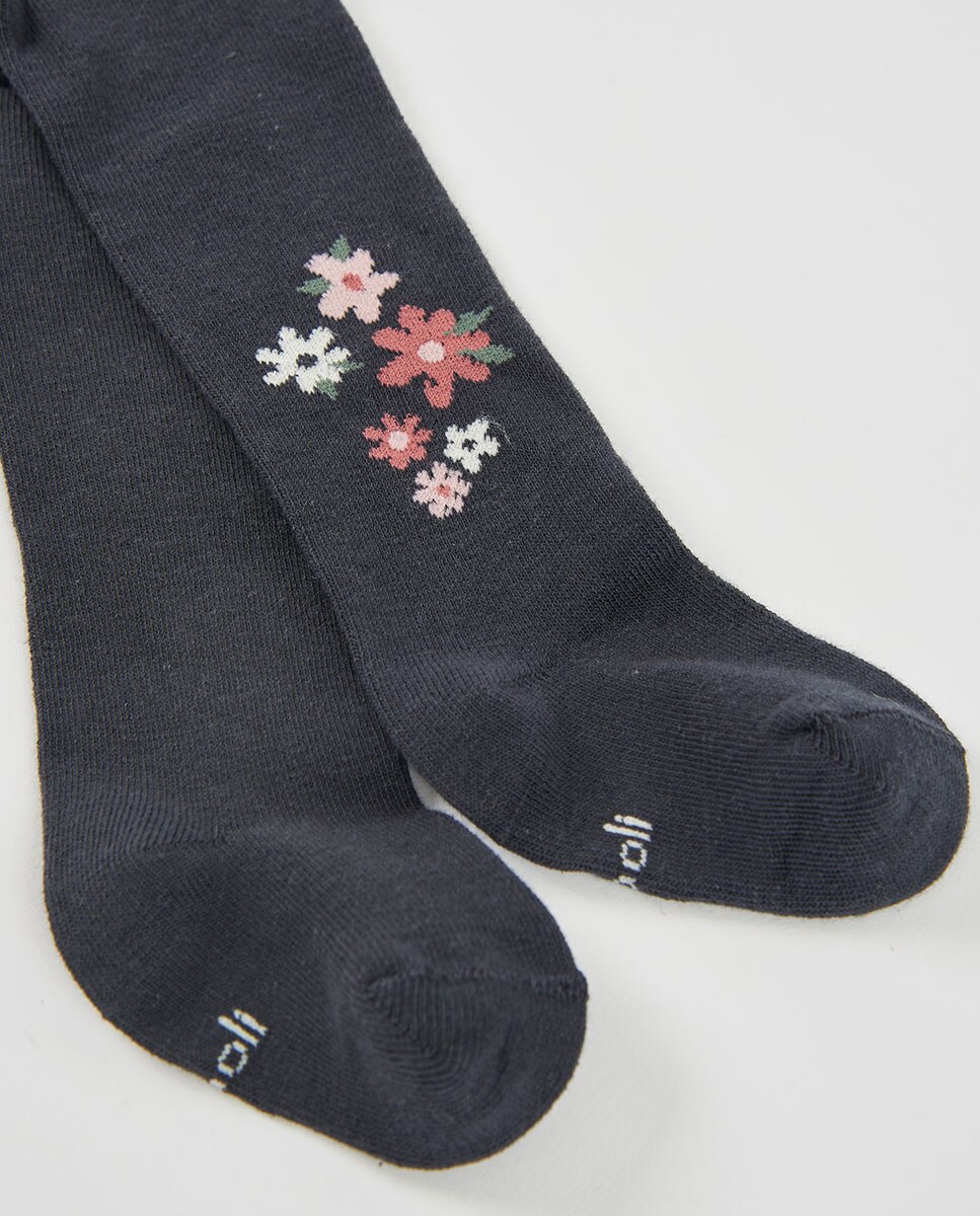 Collants Infantil com Estampado de Flores e Cintura Subida Rosa / Branco-2