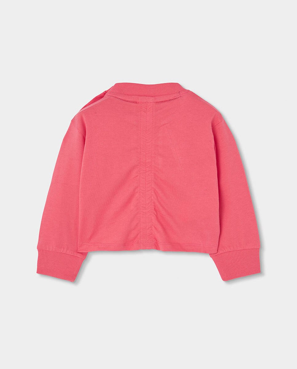T-shirt Infantil de Algodão de Manga Comprida com Gola Redonda Rosa / Branco-2