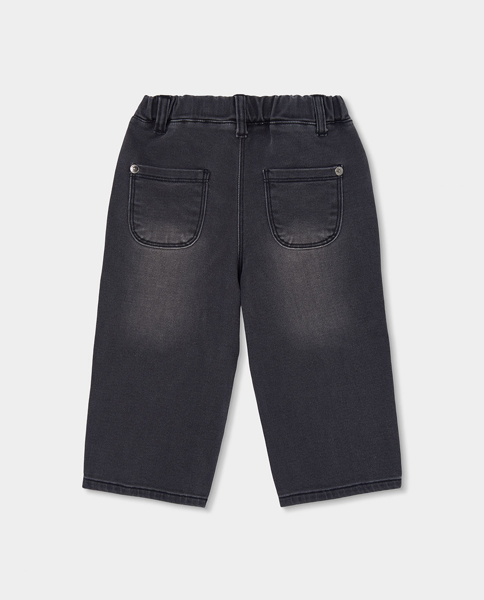 Calças Jeans Amplas com Cintura Subida Infantil Preto / Rosa-2