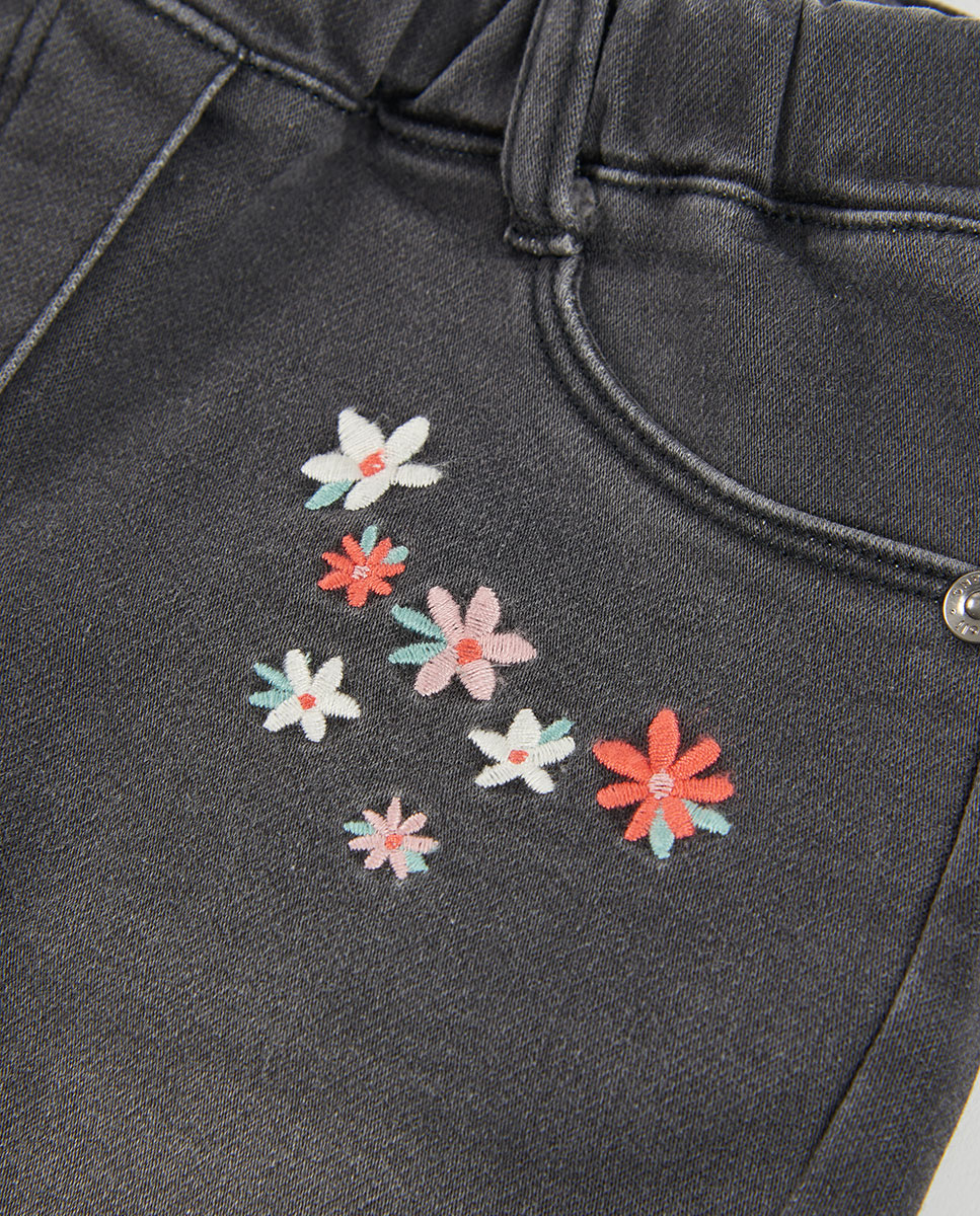 Calças Jeans Amplas com Cintura Subida Infantil Preto / Rosa-3