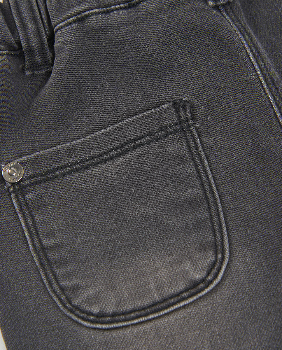 Calças Jeans Amplas com Cintura Subida Infantil Preto / Rosa-4