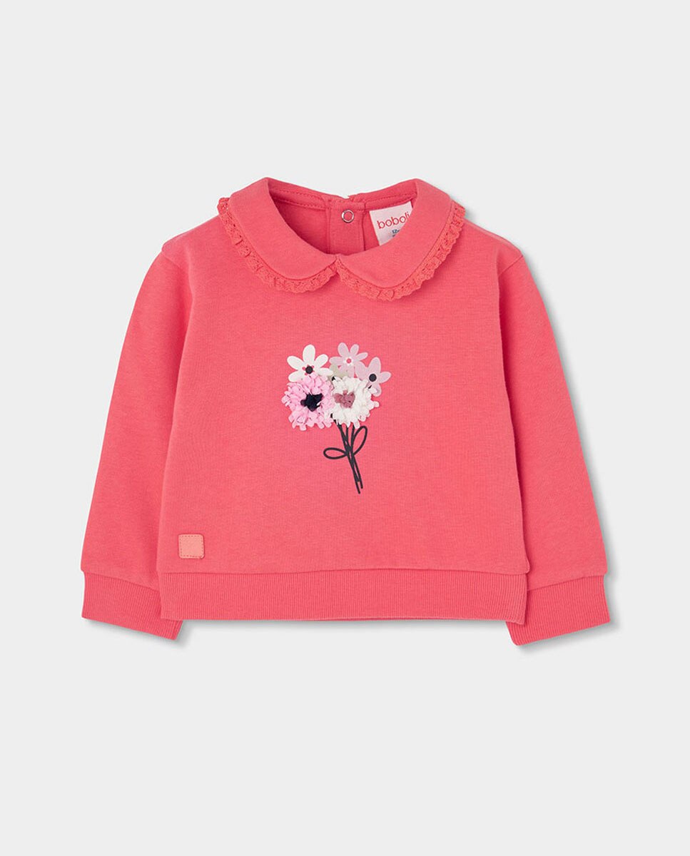 Sweatshirt de Felpa Infantil de Algodão de Manga Comprida Rosa / Branco-1