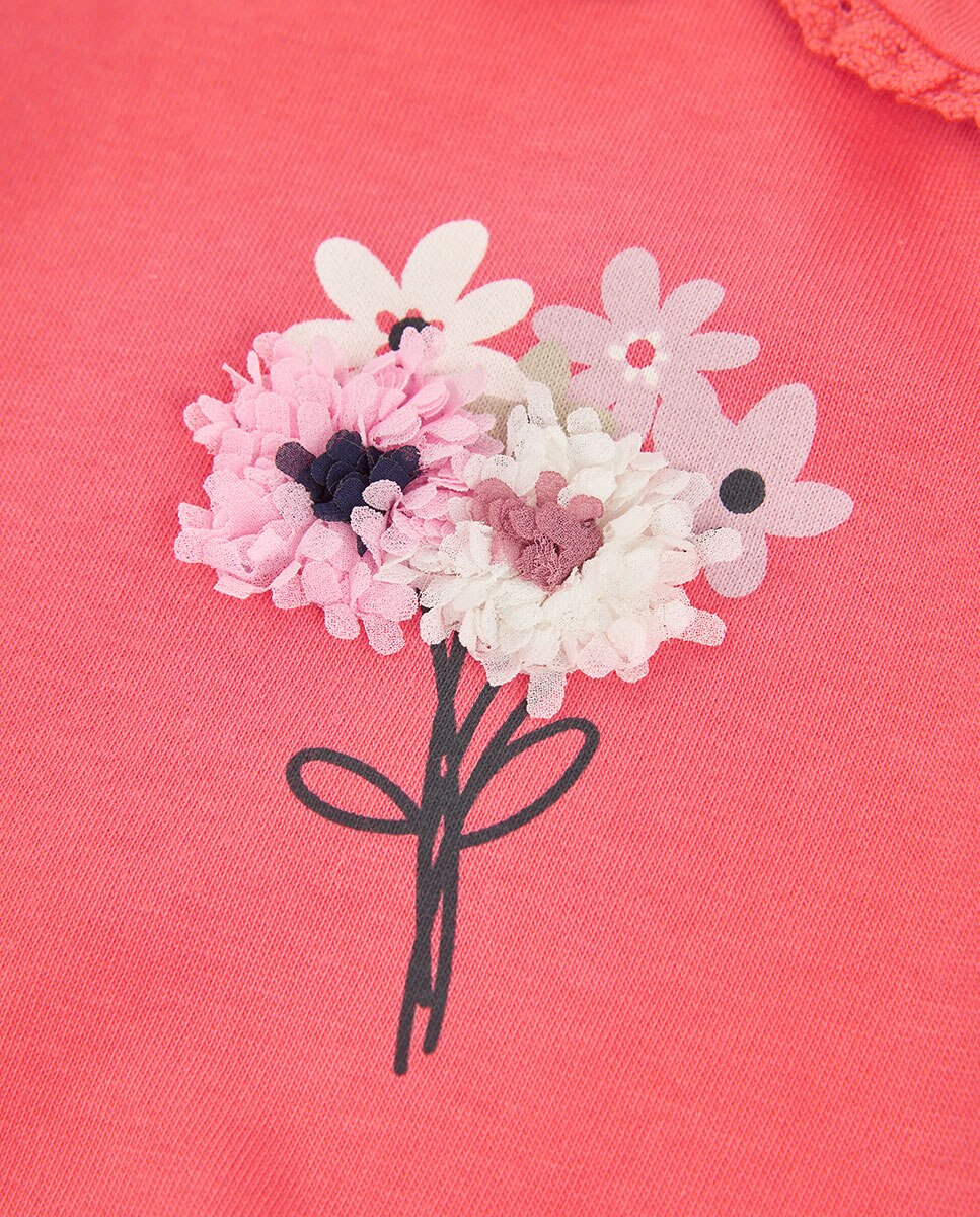 Sweatshirt de Felpa Infantil de Algodão de Manga Comprida Rosa / Branco-3
