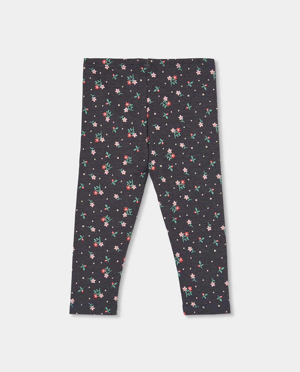 Leggings Infantil com Estampado de Flores e Cintura Subida Antracite-2