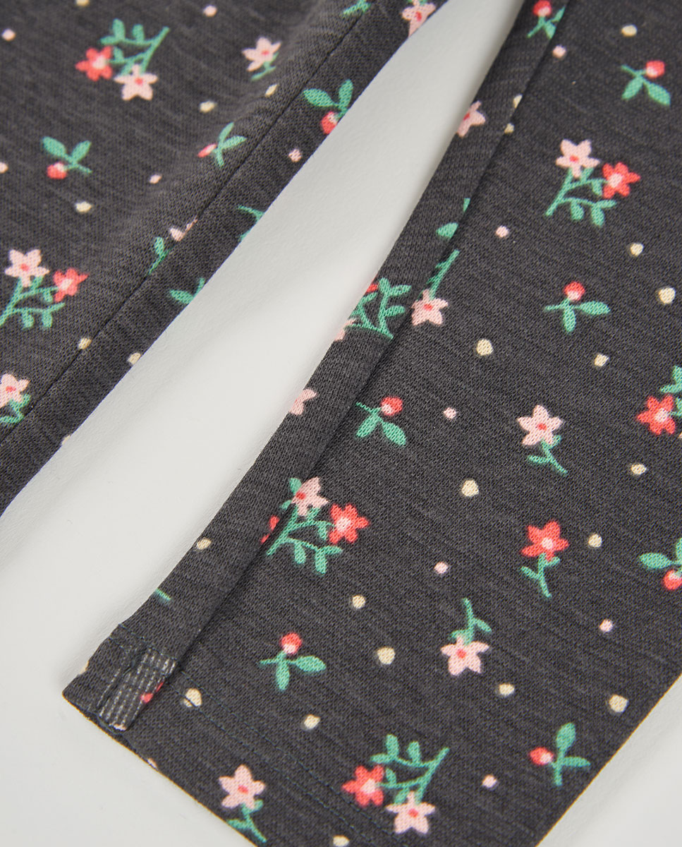 Leggings Infantil com Estampado de Flores e Cintura Subida Antracite-4