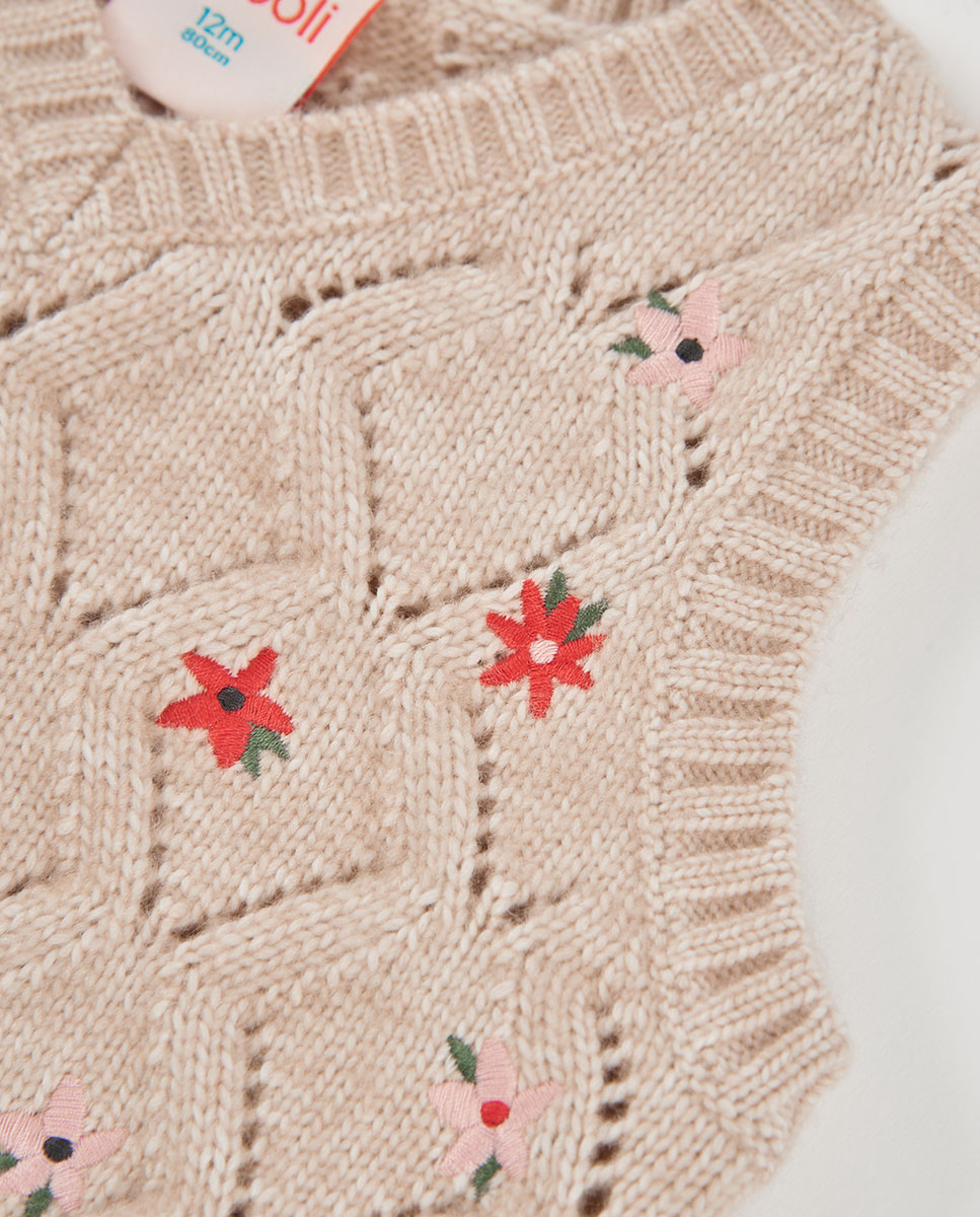 Colete Infantil com Estampado de Flores e Gola em V Boboli Branco / Vermelho-3