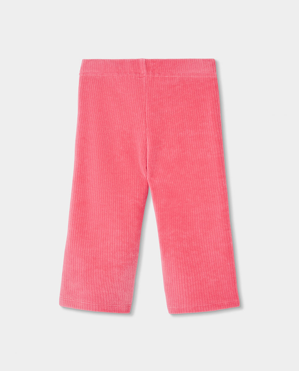 Calças de Bombazina Infantil Amplas de Cintura Subida Rosa-2