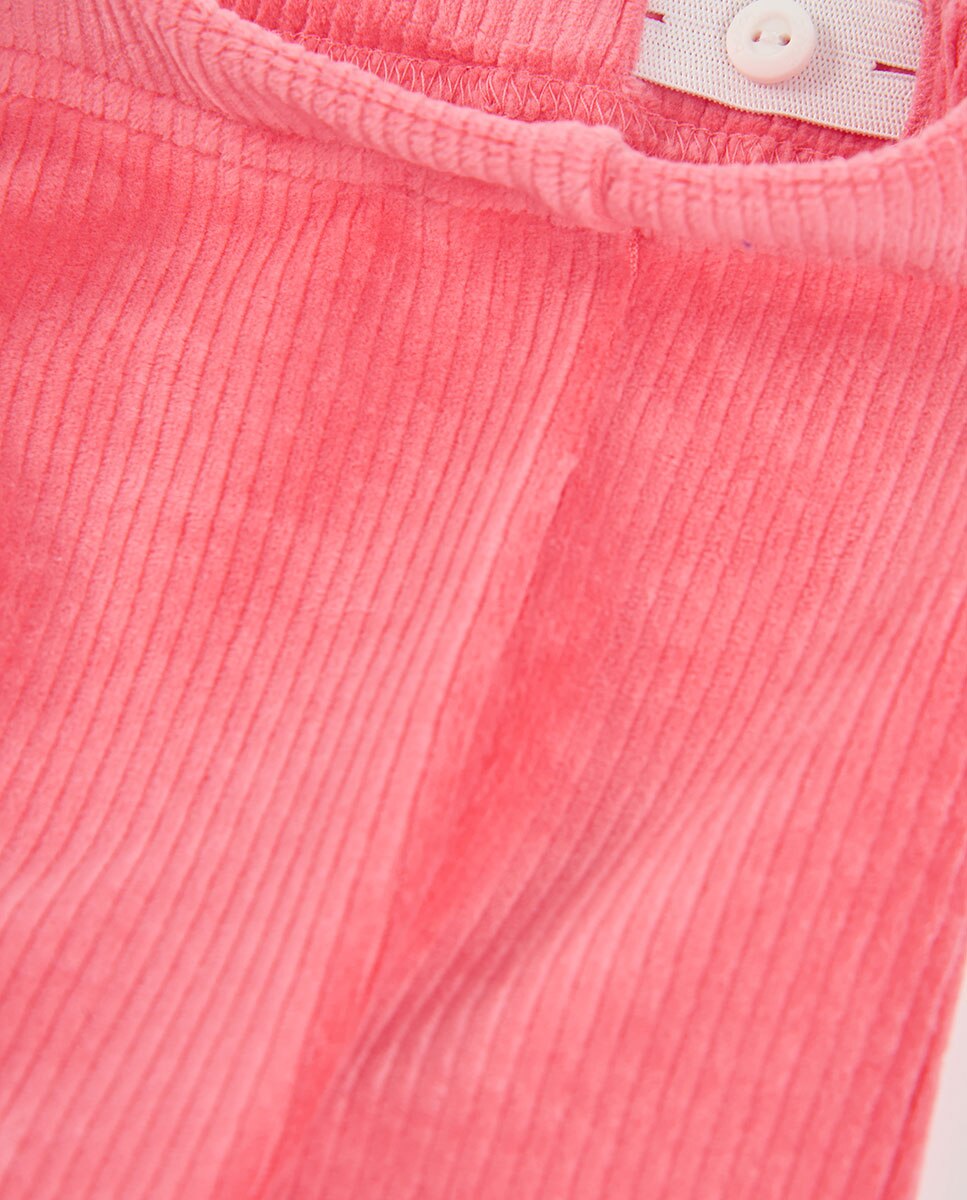 Calças de Bombazina Infantil Amplas de Cintura Subida Rosa-3