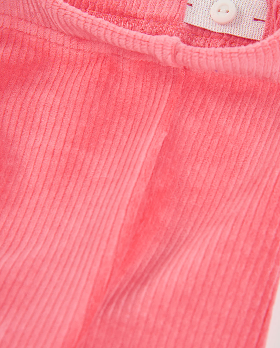 Calças de Bombazina Infantil Amplas de Cintura Subida Rosa-3