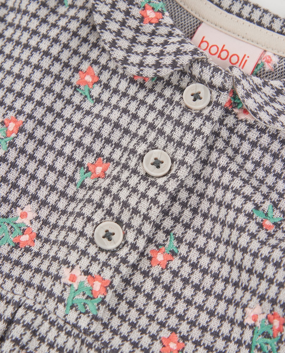 Vestido Infantil Aos Quadrados de Manga Comprida Boboli Multicolor-3