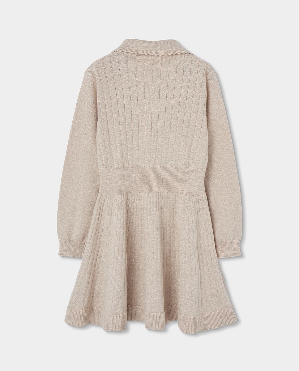 Vestido de Malha Infantil de Manga Comprida com Gola Polo Natural-2