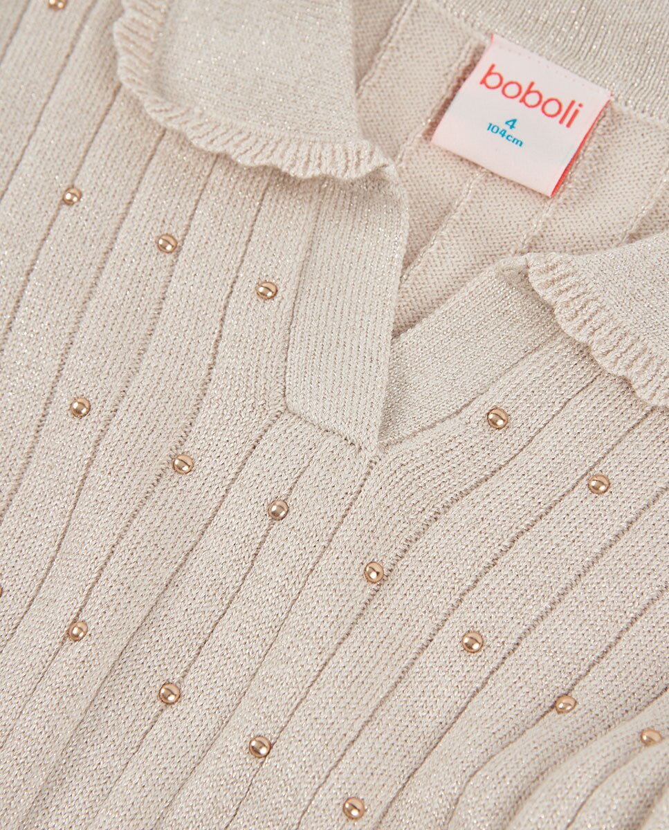 Vestido de Malha Infantil de Manga Comprida com Gola Polo Natural-3