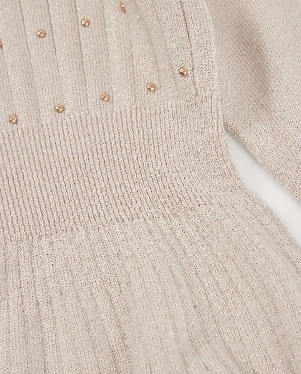 Vestido de Malha Infantil de Manga Comprida com Gola Polo Natural-4