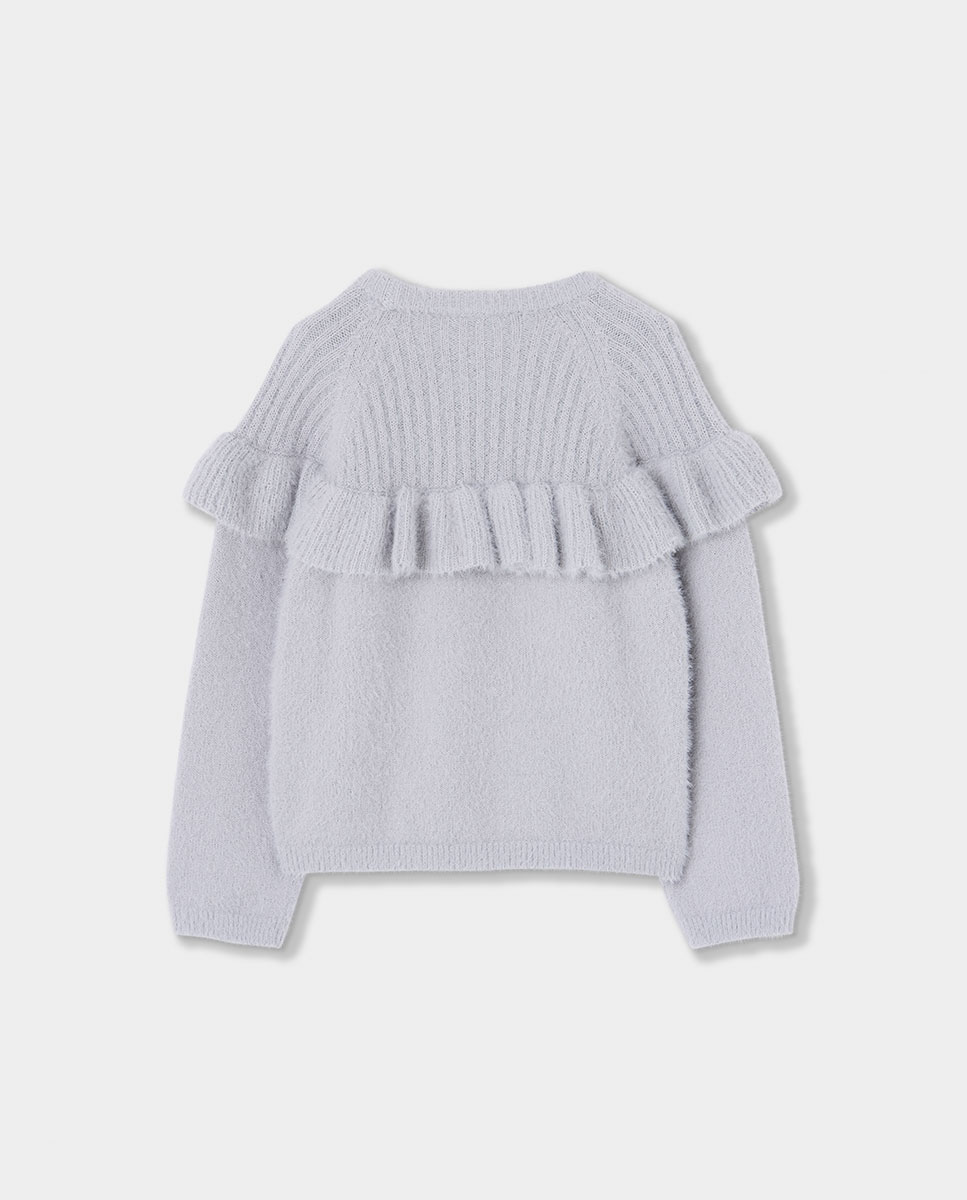 Camisola de Malha Infantil de Manga Comprida com Gola Redonda Cinzento-2