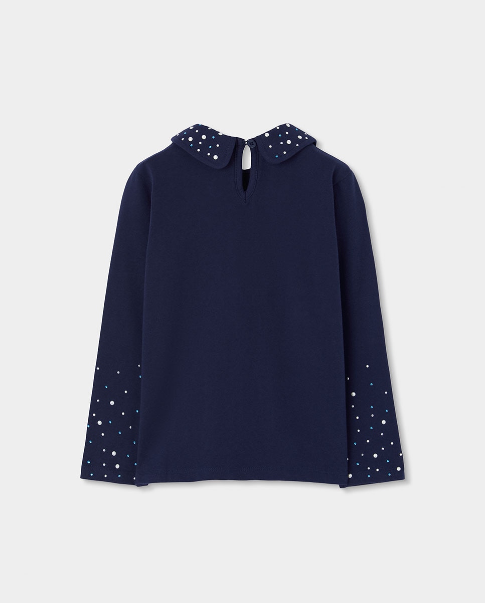 Vestido de Veludo Infantil de Manga Comprida com Fecho Zip Branco-2