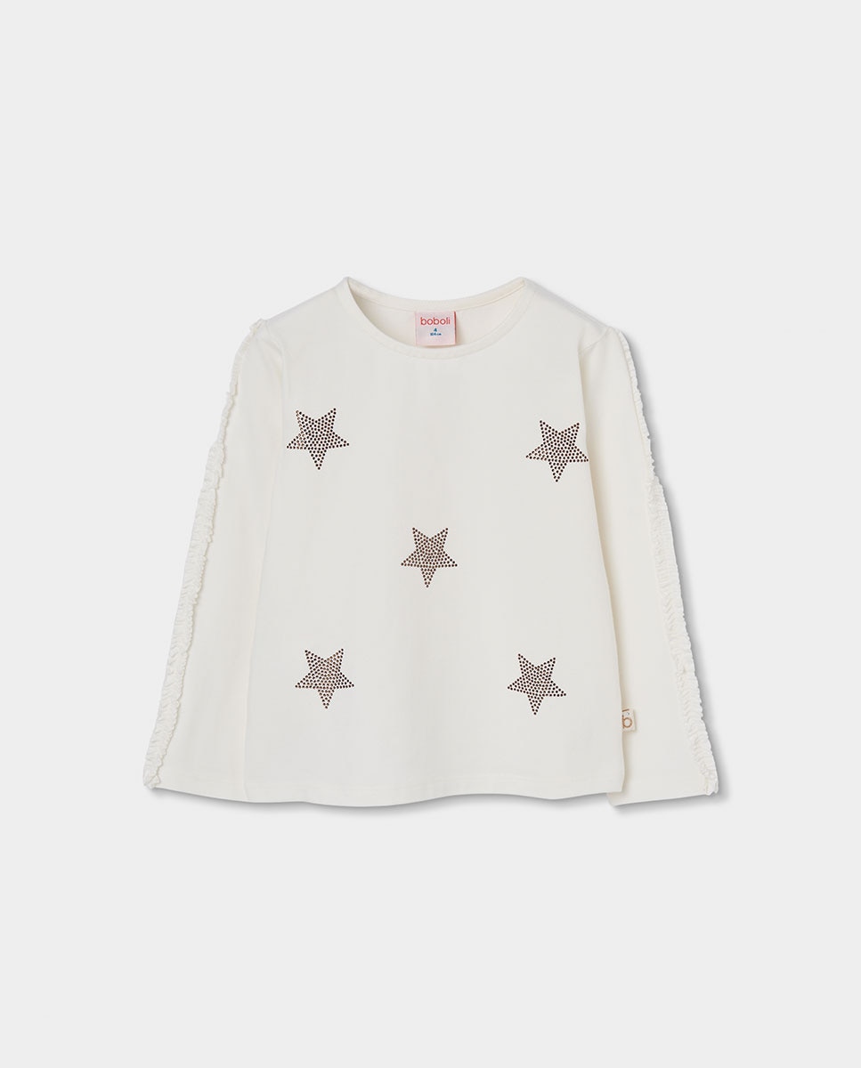 Vestido de Tricotosa Infantil de Manga Comprida com Gola Redonda Branco / Preto-1