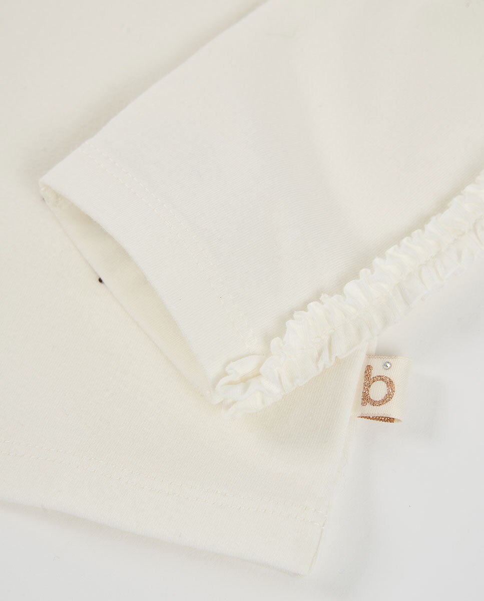 Vestido de Tricotosa Infantil de Manga Comprida com Gola Redonda Branco / Preto-4