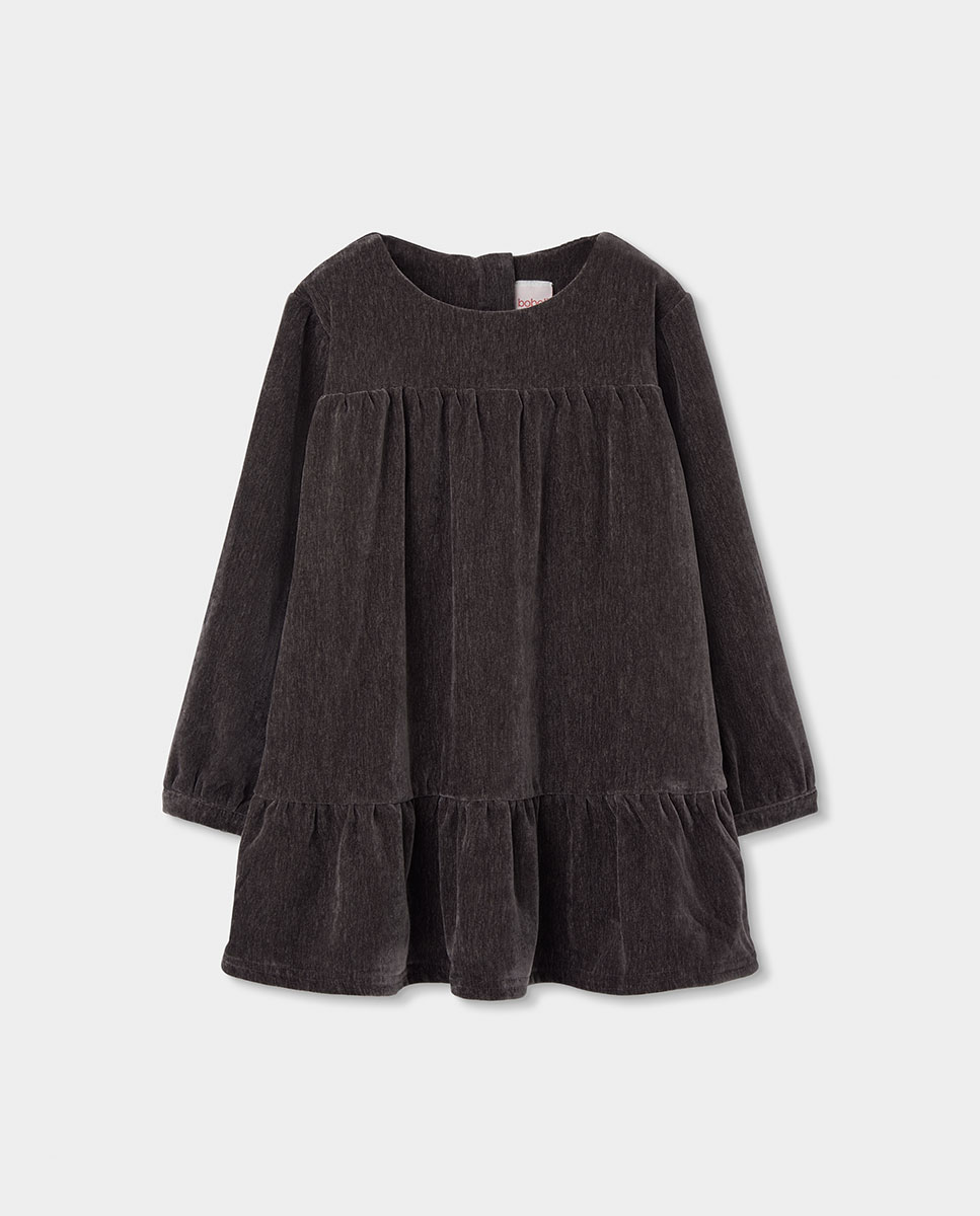 Imagem 0 de Vestido de Veludo Infantil de Manga Comprida com Gola Redonda