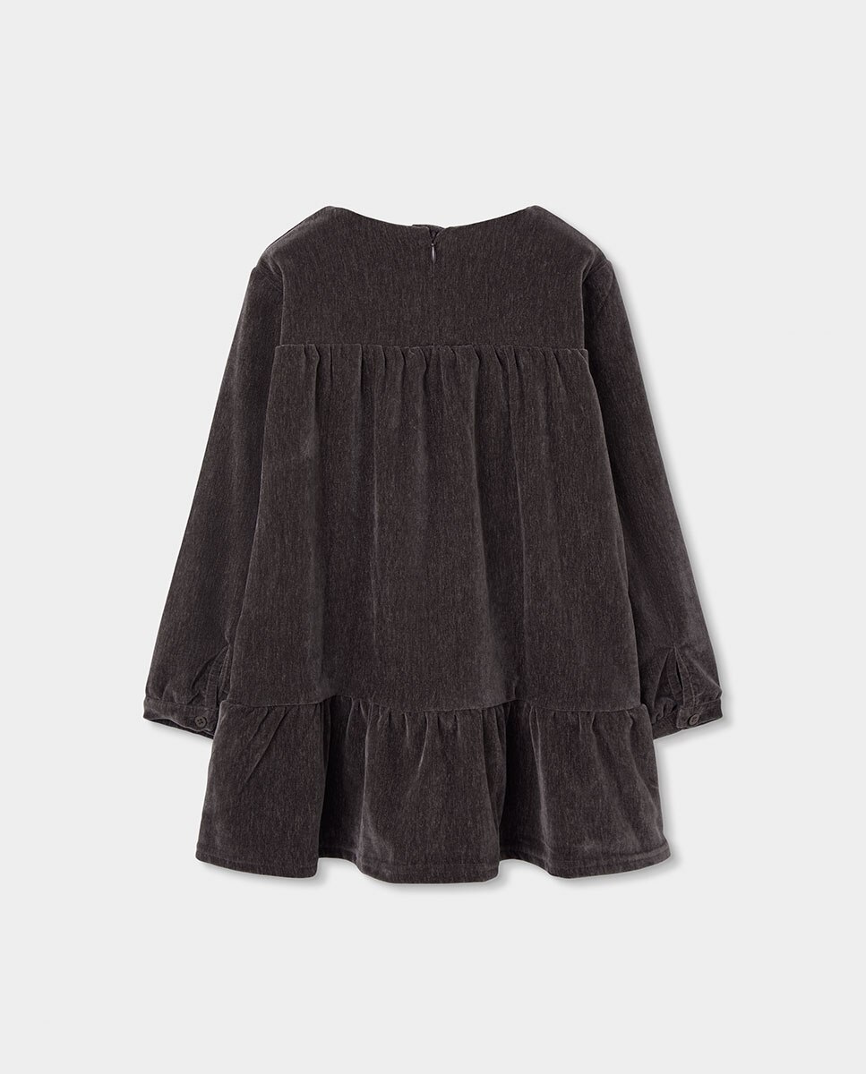 Vestido de Tricotosa Infantil de Manga Comprida com Gola Redonda Castanho-2