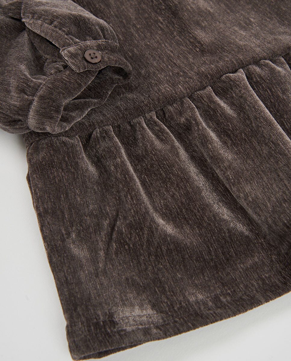 Vestido de Tricotosa Infantil de Manga Comprida com Gola Redonda Castanho-4