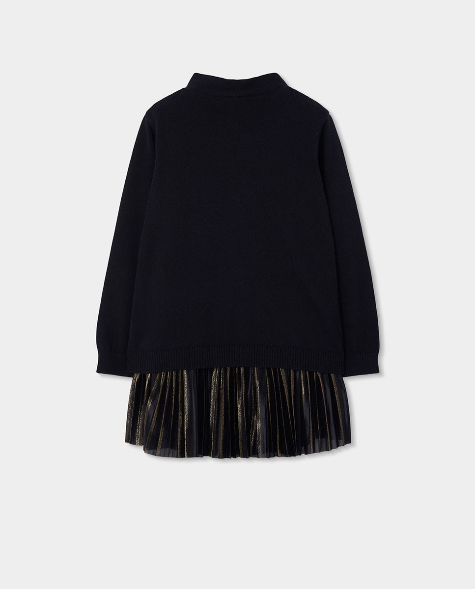 Vestido de Tricotosa Infantil de Manga Comprida com Gola Redonda Preto-2