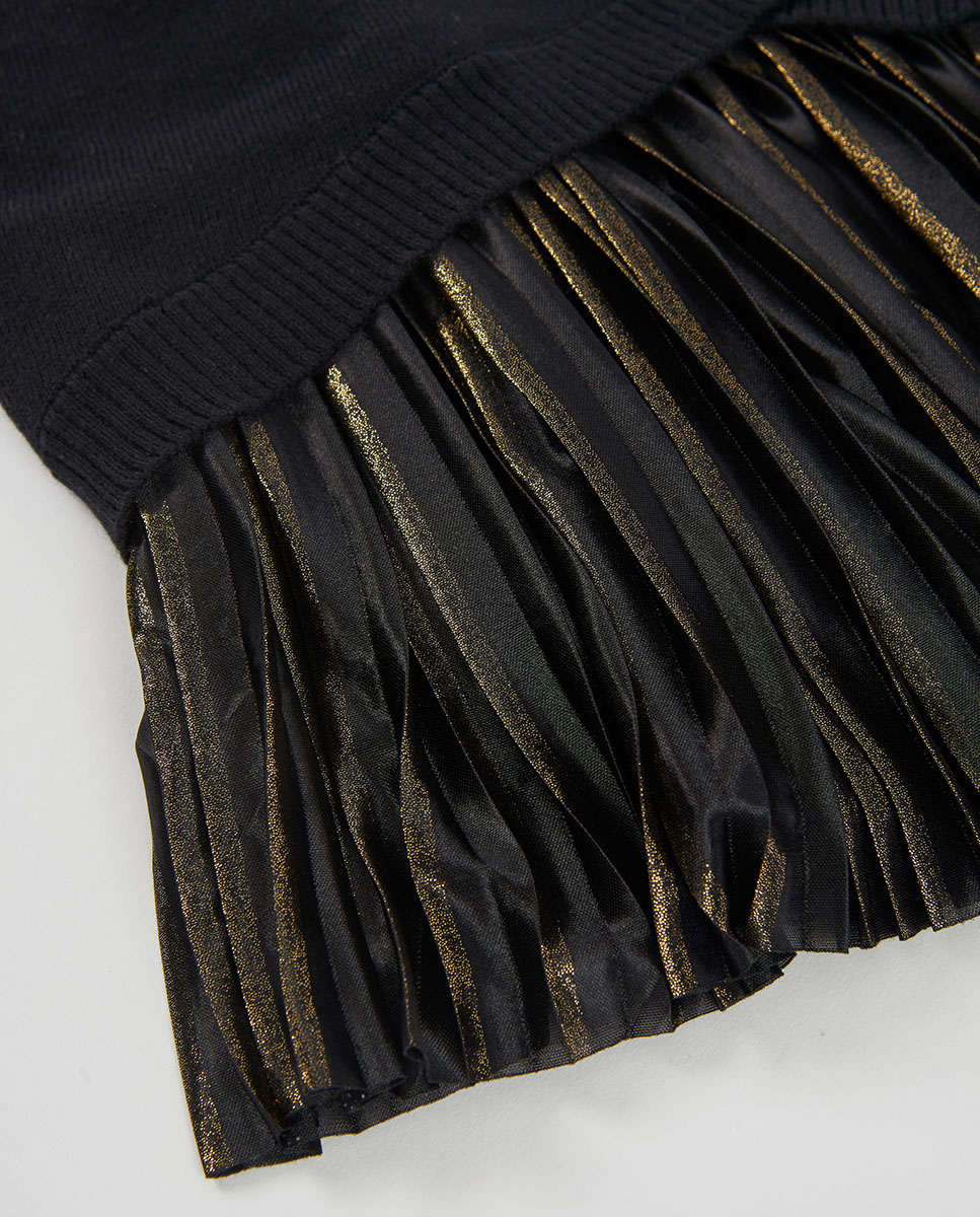 Vestido de Tricotosa Infantil de Manga Comprida com Gola Redonda Preto-4